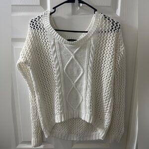 A.N.A Open Knit Cable Sweater Cream White | Cozy Boho Chunky Pullover | Size PL